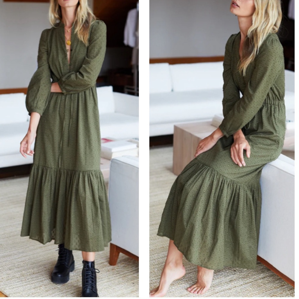 Emerson Fry Frances 3 Swiss Dot Moss Maxi Dress - Picture 2 of 15